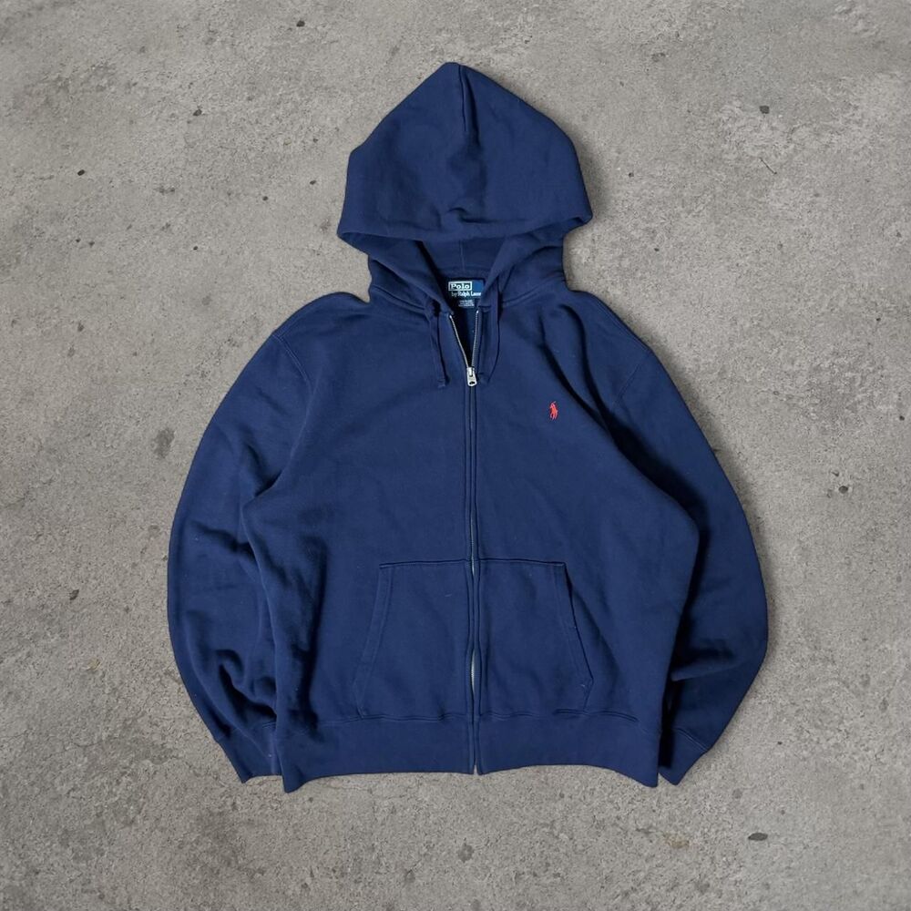 Vintage 1990’s Polo by Ralph Lauren Navy Blue Baggy Hooded Zip Up Jacket